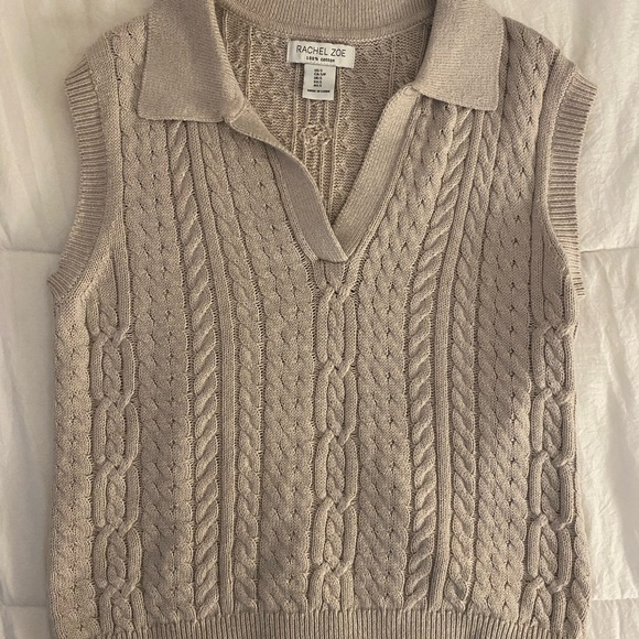 Rachel Zoe Sweaters - Rachel Zoe Women's V-Neck Cable Knit Sweater Vest - Beige